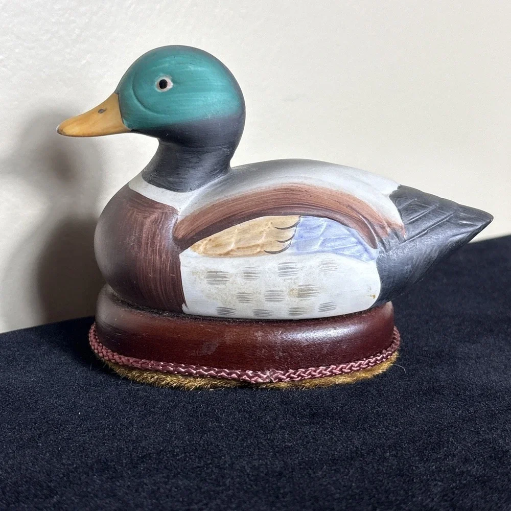 Vintage Mallard Duck Shoe Brush Ceramic On Wood Cabin Lodge Lake Decor 5x2.75x4